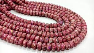 Perles de pierre turquoise rose naturelle en forme de rondelle, lisses, 8 pouces de long, vendues par brin - Product Image 3