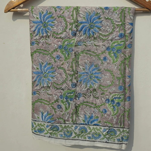 Hand Block Print Cotton <b>Sarong</b> Pareo Blue Floral Beach <b>Wrap</b> Lightweight Women Cover Up Wholesale Resort Wear Women Cover Up - Product Image 1
