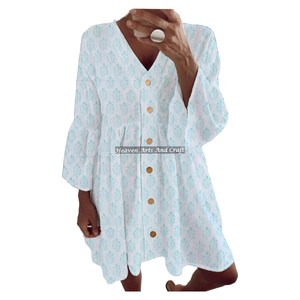 Robe bohème en coton pour femme, faite à la main, manches cloche, imprimés floraux, tendance, décontractée, pour la plage, printemps-été - Product Image 6