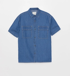 Camisa de Mezclilla de Manga Corta para Hombre, Talla Grande, de Alta Calidad, Transpirable, con Cuello Camisero, Color Sólido, de Algodón, Informal - Product Image 3