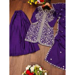 Conjunto de traje de fiesta de diseñador para mujer, trabajo bordado con secuencia - Product Image 2