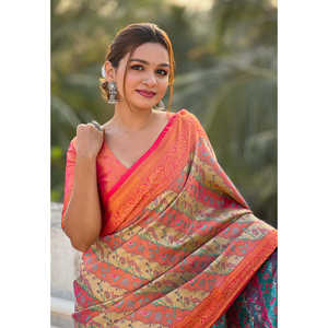 Sari en soie Dharmavaram Leheriya rose original Elite Weaves, tissé avec des fils de zari, robe de soirée élégante, 0,65 g - Product Image 5