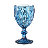 Groothandel 8Oz 10Oz Blauw Bruiloftsfeest Glaswerk Gekleurde Wijnglazen Waterglas Geperst Glas Vintage Bekers