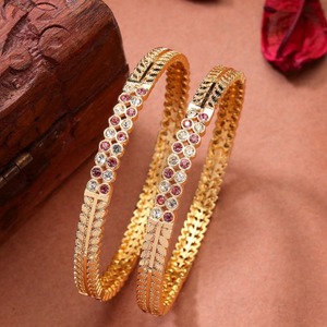 Modern Scallop Edge <b>Gold</b> Finish Metal Craft <b>Bangles</b> Stackable Lightweight Daily Wear Bracelet Jewelry <b>Set</b> for Women - Product Image 5