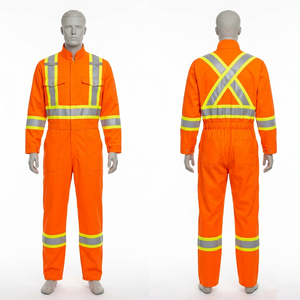 Men Safety Coverall Uniform 240 GSM Poly Cotton Twill Orange Reflective Tape Workwear Custom Embroidery Print Woven Label - Product Image 6