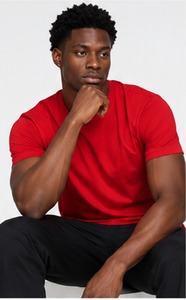 <b>Men's</b> Red Cotton T-Shirt Short Sleeve O-Neck Regular Fit Casual Solid Color Jersey Knit Blank Design - Product Image 4