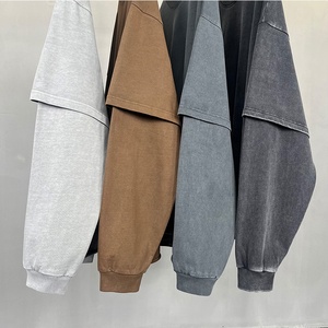 Double <b>Layer</b> Long Sleeve Jersey Cotton Unisex Fashion Custom Logo Embroidery Patches Drop Shoulder Casual Breathable Cotton <b>Top</b> - Product Image 5