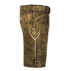 Shorts en cuir bavarois vert olive pour hommes, brodés, avec boucle de ceinture traditionnelle, pour costume d'Oktoberfest - Vente en gros - Product Image 3