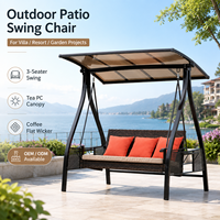 Fauteuil balançoire d'extérieur 3 places FLD5052 de qualité professionnelle en fer et rotin avec toit en polycarbonate et coussins pour hôtels, complexes hôteliers et jardins