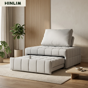 Canapé-lit une place en tissu style Mid-Century Modern avec fonction extensible, dossier coussin sans accoudoirs, pieds en métal, rembourrage en mousse pour salon - Product Image 4