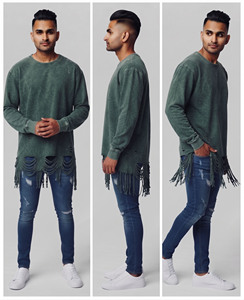 T-shirt Homme Manches Longues Effet Vieilli Coton Lourd Lavé Col Rond Coupe Ample Décontractée Streetwear Grunge - Product Image 6