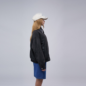 <span class=keywords><strong>Veste</strong></span> bomber noire en faux daim avec col en cuir pour <span class=keywords><strong>femme</strong></span>, style oversize, décontractée, zippée, type <span class=keywords><strong>Harrington</strong></span> - Product Image 6