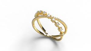 Bague en or 18 carats avec diamants ronds entrecroisés, bague empilable en forme de X, bijoux fins pour femmes - Product Image 2