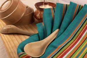 Ensemble de serviettes de cuisine réutilisables en coton 100% rayé, rectangulaires, tissées, bleu sarcelle multicolore, séchage rapide, lavables en machine - Product Image 5