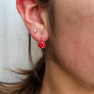 2 Ct Crimson <b>Red</b> Moissanite Solitaire Drop <b>Earrings</b> In Sterling Silver Custom Made Diamond <b>Earrings</b> For Birthday Gift For Women - Product Image 2