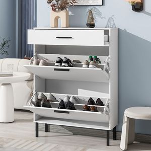 Modern Freestanding Shoe Cabinet with <b>2</b> Flip <b>Drawers</b> Metal Legs <b>Storage</b> Organizer Convenient Shoe Rack - Product Image 2