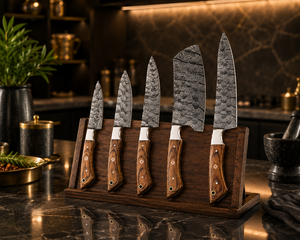 Ensemble de couteaux de chef en acier Damas sur mesure, 5 pièces, couteaux de cuisine professionnels avec manches en bois d'olivier, usine OEM ODM - Product Image 3