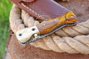 Cuchillo Plegable de Acero de Damasco Hecho a Mano con Mango de Resina, 7 Pulgadas de Largo, Cuchillo de Bolsillo para Exteriores de Grado Industrial, OEM - Product Image 5