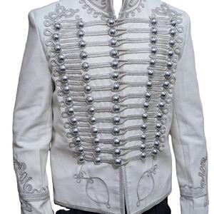 Veste Hussar Unisexe Blanche Premium 100% Coton Respirant, Uniforme Cérémoniel avec Tressage et Bordure Argentés - Product Image 3
