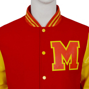 Men's Red Varsity Jacket Yellow PU Sleeves Embroidered M Logo <b>Turn</b>-down Collar Covered <b>Button</b> Closure Casual Breathable Knitted - Product Image 5