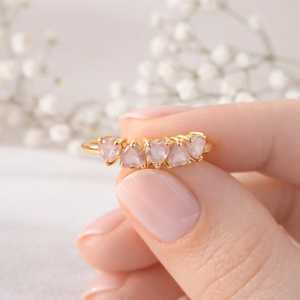Dainty Heart Shape Rose Quartz <b>Ring</b> Minimalist <b>Stack</b> <b>Ring</b> Promise Gift eternity vermeil 8K Gold Filled or 925 Sterling <b>Silver</b> - Product Image 3