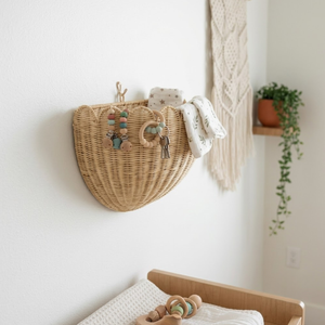 Étagère murale en rotin festonné, tressée à la main, pièce unique, forme ovale, pour chambre d'enfant, rangement et décoration de salle de bain, vente en gros - Product Image 3