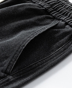 Shorts en jean pour hommes, coupe droite, taille élastique, décontractés, avec poches, style ouvert, pour l'été - Product Image 4