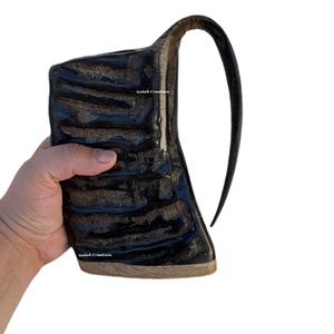 Corne de buffle naturelle faite à la main Viking corne à boire chope rustique médiévale nordique tasses en céramique pour collectionneurs et verres - Product Image 1