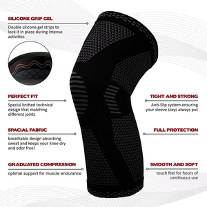 Genouillère de sport respirante à compression pour le fitness, unisexe, noire avec rayures bleues - Product Image 5
