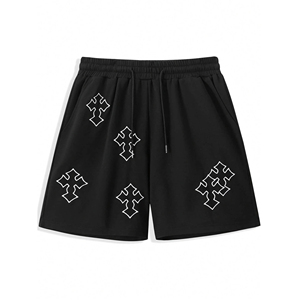 Shorts décontractés pour hommes, beige, à motif géométrique brodé, avec cordon de serrage, taille mi-haute, style respirant - Product Image 4