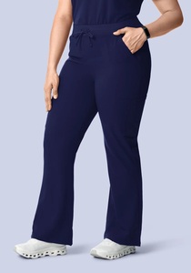Conjunto de uniforme médico azul marino para mujer, de poliéster y rayón, con top de punto con cuello en V y pantalones con cordón, sin costuras, apto para detección de agujas - Product Image 5
