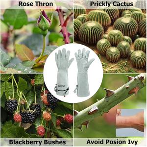 Guantes de seguridad a prueba de espinas de cuero de vaca grueso Premium tamaño XL Color gris características antideslizantes anticortes para hombres mujeres trabajo de jardín - Product Image 6