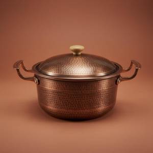 Pure <b>Copper</b> Decorative Uruli Bowl Handmade Hammered Finish with Ring Handles for Serving Food Home Temple and Centerpiece - Product Image 5