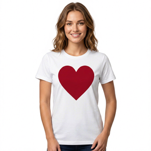 T-shirt blanc pour homme avec imprimé cœur rouge, manches courtes, col rond, coupe classique, tissu jersey 100% coton - Product Image 4