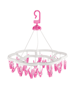 Séchoir à linge rond à 24 pinces avec 16 pinces roses, cintre en plastique de type crochet pour buanderie, design multifonctionnel et durable - Product Image 3