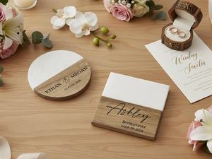Modern Wood And Marble <b>Drink</b> <b>Coaster</b> Set Luxury Handmade Decorative <b>Coasters</b> for Dining And Living Room - Product Image 4