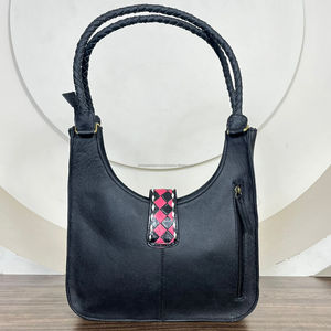 Bolso de Mano de Cuero Vacuno Hecho a Mano de Diseño Personalizado de Marcas de Lujo, Diseño Occidental, Bolso de Hombro a Cuadros Rosa y Negro para Mujer - Product Image 5