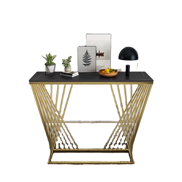 Modern Marble Top Metal Console Table in Gold Extendable Living Room TV Stand with Custom Size Options