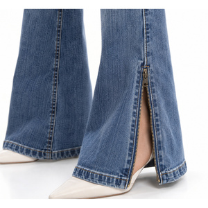 Women's Mid-Rise Skinny <b>Flared</b> Denim <b>Jeans</b> with Zipper and Slit Hem-<b>Vintage</b> Blue Stretch Fit Sizes XS-6XL - Product Image 4