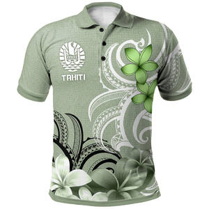 เสื้อโปโลผู้ชายลายดอกไม้โพลีนีเซียนสีเขียวจากตาฮิติ แขนสั้น ทรงปกติ สวมใส่สบาย ดีไซน์พิมพ์ลาย ระบายอากาศได้ดี ผลิตจากโพลีเอสเตอร์ 100% - Product Image 1