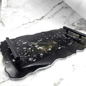 Agate Inspired Resin Tray <b>Black</b> & Silver Flakes Decorative Charcuterie <b>Board</b> - Product Image 6