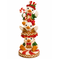 Figurines de canards de Noël en famille, décoration de vacances en résine à 3 niveaux avec des bonnets de Père Noël, boîte cadeau et décoration de table festive pour la maison
