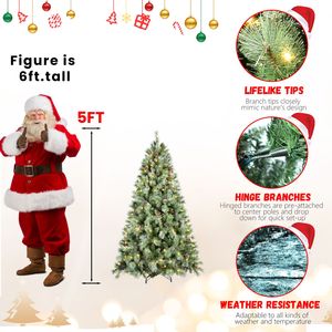 Sapin de Noël pré-éclairé de 1,5 m avec 200 lumières LED, 694 pointes en PVC, pommes de pin, design luxueux - Product Image 2