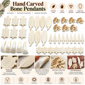Colgantes de Hueso Tallados a Mano con Diseños de Coníferas, Plumas de Tortuga y Puntas de Flecha, en Colores Crema/Blanco Hueso/Marrón Claro, para la Creación de Joyería Artesanal - Product Image 6