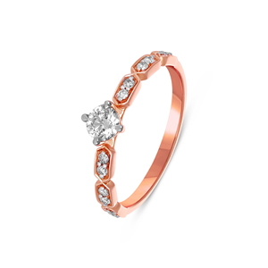 Elegante Anillo de Compromiso de Diamantes Solitarios en Oro Rosa de 18K y Conjunto Nupcial con Anillo de Boda Apilable de Diamantes a Juego - Product Image 5