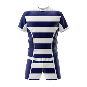 Conjunto de Camiseta de Fútbol para Hombre, Rayas Blancas y Azul Marino, Manga Corta, Cuello Redondo, Absorbe la Humedad, Ajuste Atlético, Poliéster Sublimado - Product Image 1