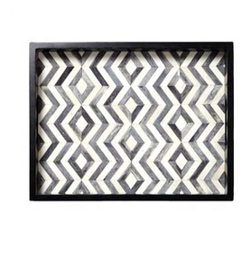 Best Quality Gray Rustic <b>Round</b> Wooden Tea Coffee <b>Serving</b> <b>Tray</b> with Bone Inlay Artwork Handmade India Hotel & Restaurant Use - Product Image 1