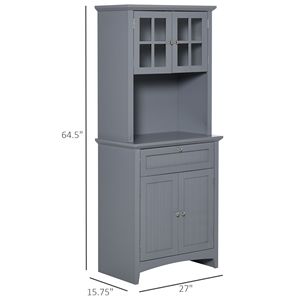 Space Gray Freestanding <b>Kitchen</b> Buffet with Hutch <b>Sideboard</b> <b>Cabinet</b> with Cupboard Doors Shelves Drawer Microwave Space Storage - Product Image 3