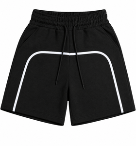 Men s Black Drawstring <b>Shorts</b> With <b>White</b> Side Stripe Mid Waist Casual Knitted Polyester Quick Dry <b>Short</b> <b>Shorts</b> - Product Image 1
