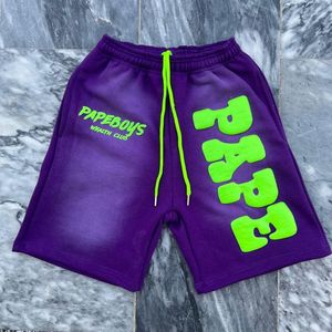 Shorts de survêtement tendance pour hommes grandes tailles, en molleton bouclette, délavé à l'acide, imprimé en relief, bords bruts, cordon de serrage, effet vintage - Product Image 4